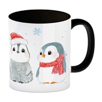 Pinguin Familie In Weihnachtsstimmung Kaffeebecher In Schwarz