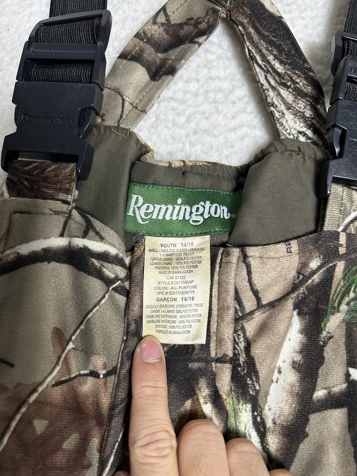Realtree Remington Overalls Hunting Camoflage Outdoors Insulated Youth XL 14-16 - Image 2 of 4