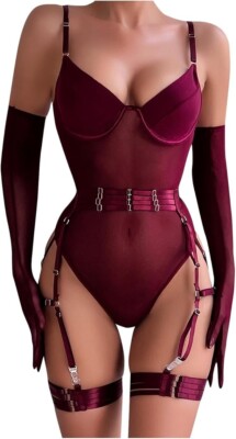 Push-Up Body Strumpfgürtel Dessous freche Träger Einteiler Spitze M B17R231