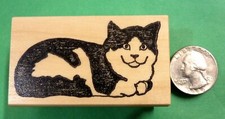 Calico Cat Rubber Stamp, Wood Mounted