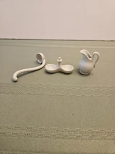 White Ceramic Dollhouse Shadow Box Miniatures Pitcher Soup Ladle Condiment Dish