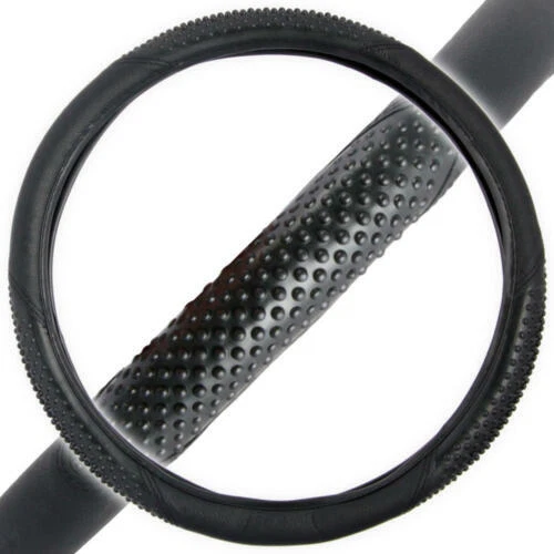 Solid Black Synth Leather Auto Car Seat Covers & Steering Wheel Grip for Car SUV - Image 3 of 4