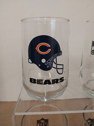 Set of 4 Vintage Chicago Bears NFL Helmet Logo Glasses 14 oz 1980's 4 7/8" High - Picture 2 of 3