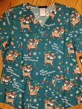 "Owl Be Home For Christmas" Scrub Top Medium  NWT  Green