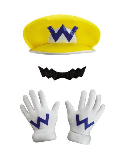 Disguise Super Mario Bros. Wario Kostümset für Erwachsene Einheitsgröße Handschuhe Mütze Schnurrbart - Bild 2 von 2