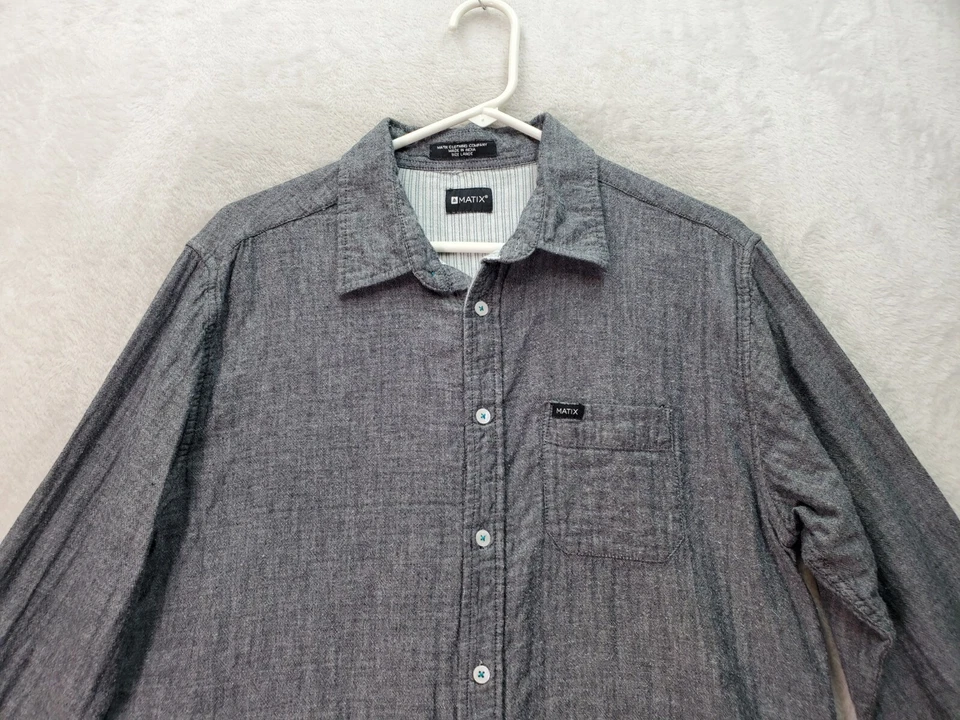 Matix Shirt Mens Large Gray Slim Fit Long Sleeve Chest Pocket Collar Button Down - Image 3 of 4