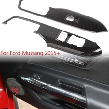 2pcs Carbon Fiber Window Lift Switch Button Trim Cover For Ford Mustang 2015+