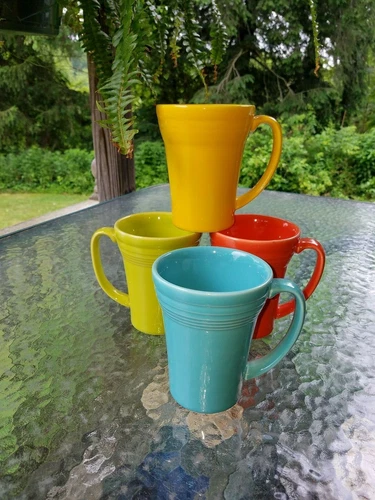 set 4 LATTE bistro MUG CUP lemongrass daffodil poppy turquoise FIESTA 18 OZ new