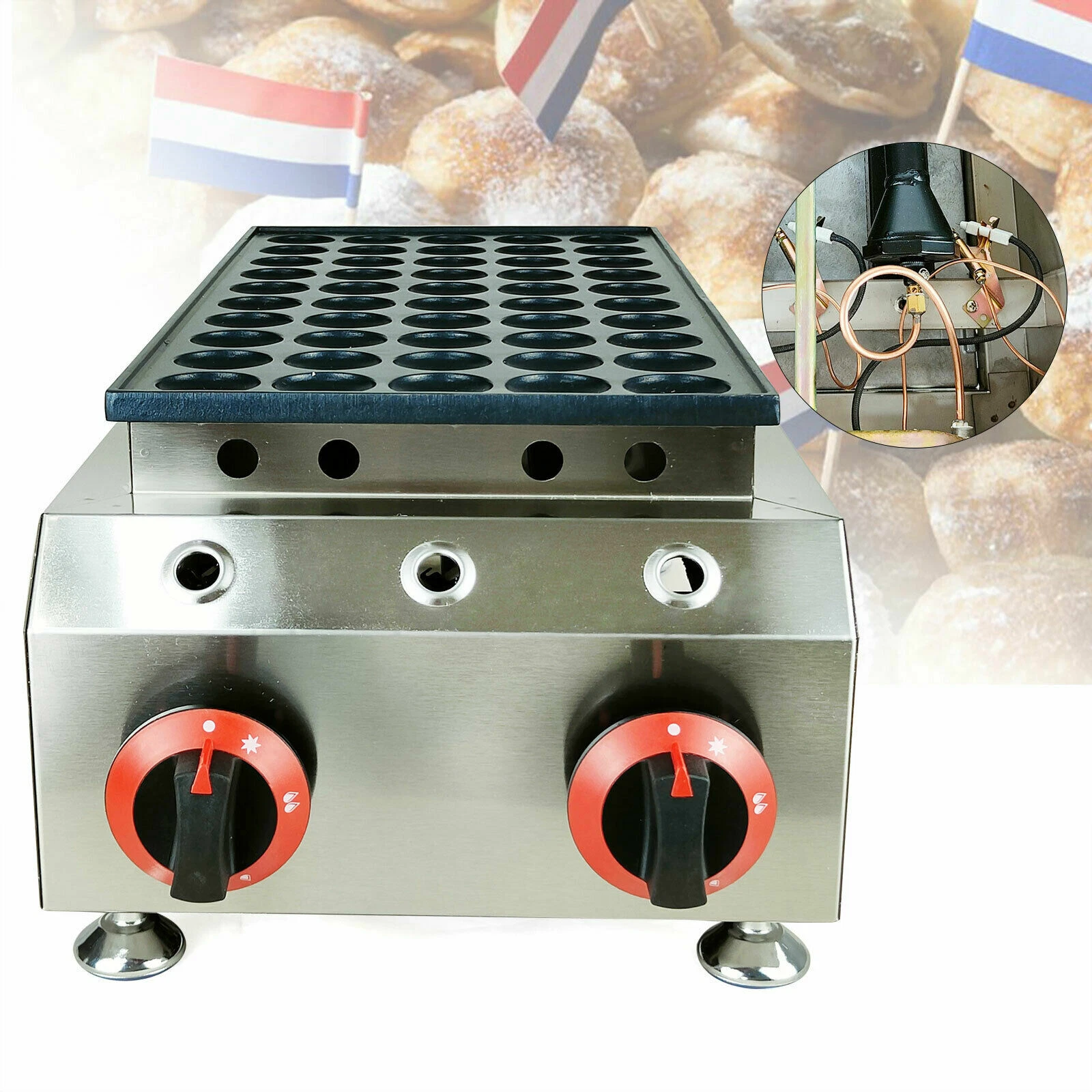 50pcs Poffertjes LPG Gas Dutch Pastry Mini Pancake Baker Maker Machine Nonstick