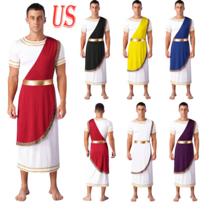 US Men's Ancient Greek Toga Costume Roman Caesar Toga Robe Vintage Greek Outfits