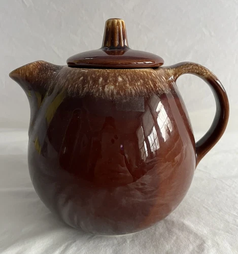 Vintage Hull Pottery Brown Drip Glaze Teapot Oven Proof Tea Pot with Lid USA