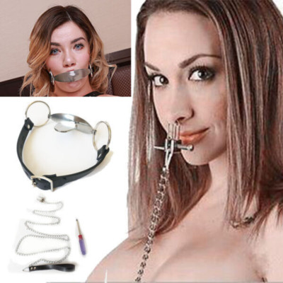 Binding Nose Clamp Hook with Leading Leash Open Mouth Tongue Gag Restraint