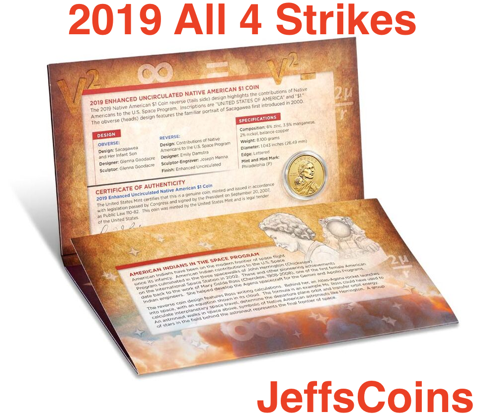 ✯ 2019 P P D S Proof Sacagawea $1 Coin & Currency Native American