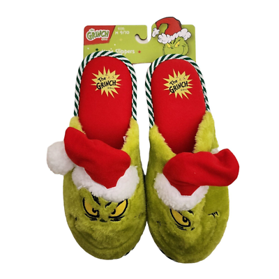NWT. DR. SEUSS The Grinch Men’s Slippers Dr. Seuss The Grinch Christmas Santa Green Men Slipper US SZ  main image 2