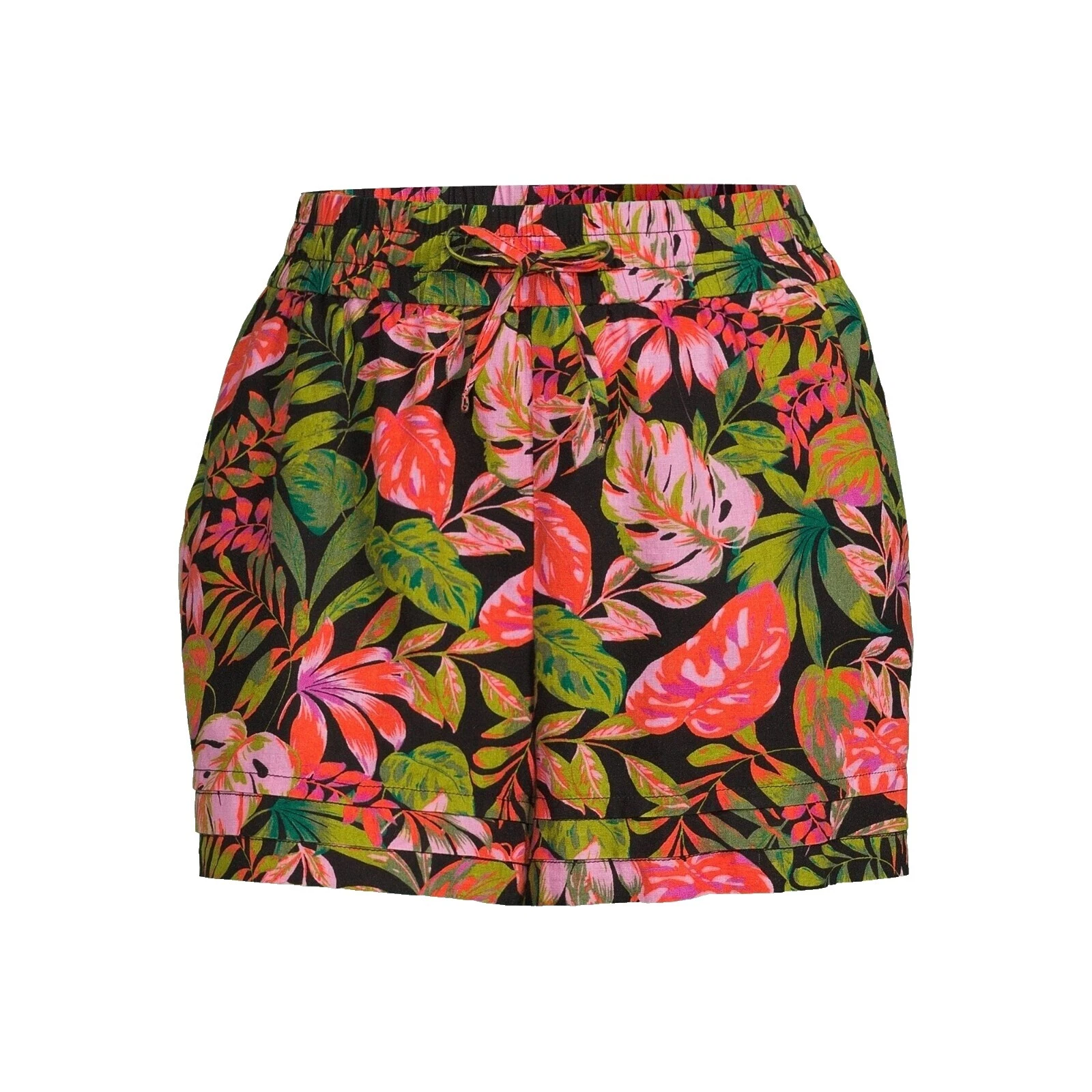 Algodón pantalones cortos Floral Negro para Mujeres