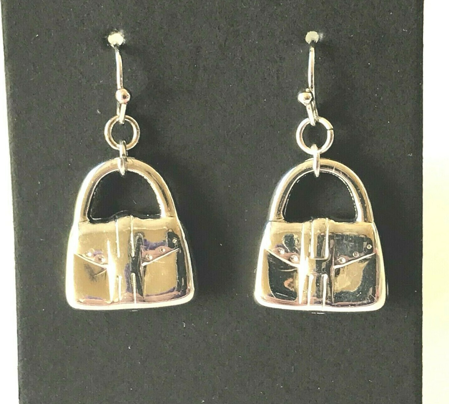 Handbag Purse Charm Earrings Silver Plated Cute Fashionista Dangle-image