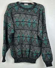 Vintage Sweater Men XL Italy 90s Grandpa Crewneck Gray Pullover Hipster Retro