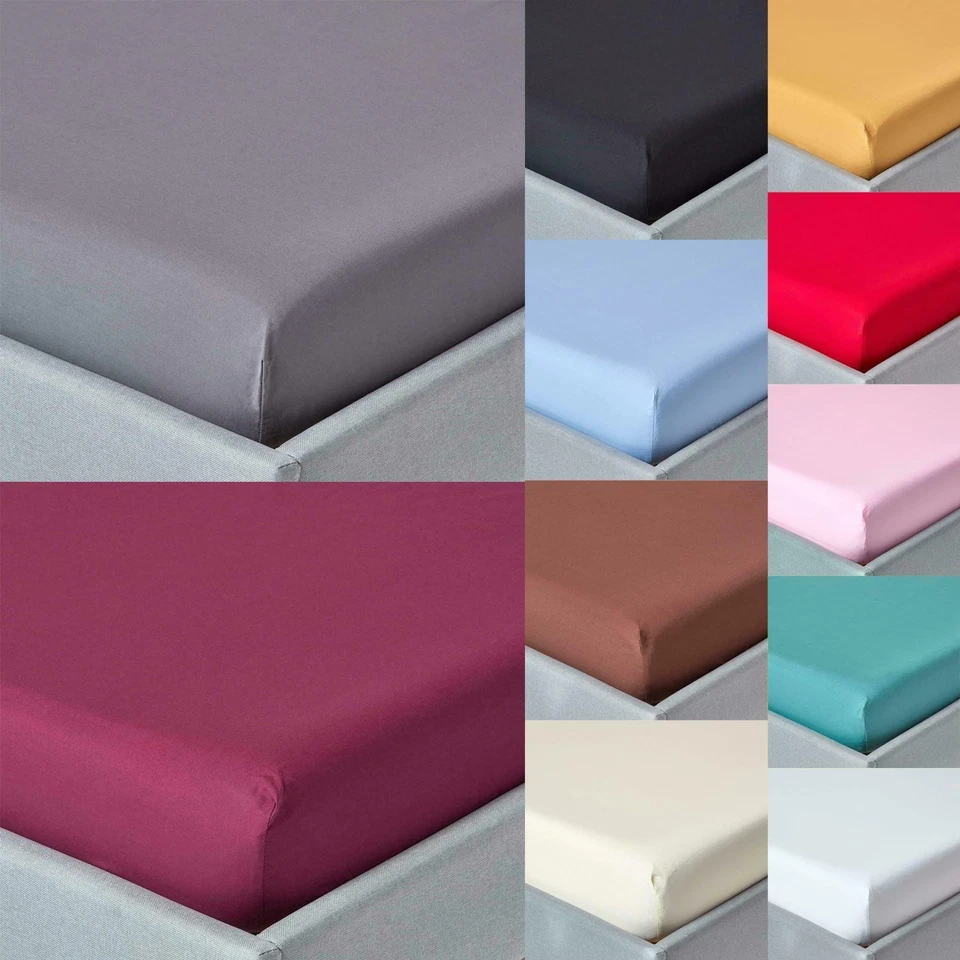 Egyptian Cotton Plain Extra Deep Fitted Sheets 200 TC 400 TC Equivalent