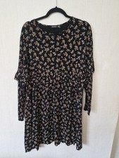 Boohoo Below-the-knee Black Jersey Dress. Size 20. Long Sleeve Flowery. VGC