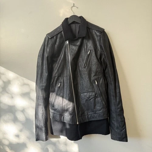 Rick Owens Stooges Leather Biker Jacket Cashmere Lining Black Sz IT 50 Italy - product listing photo