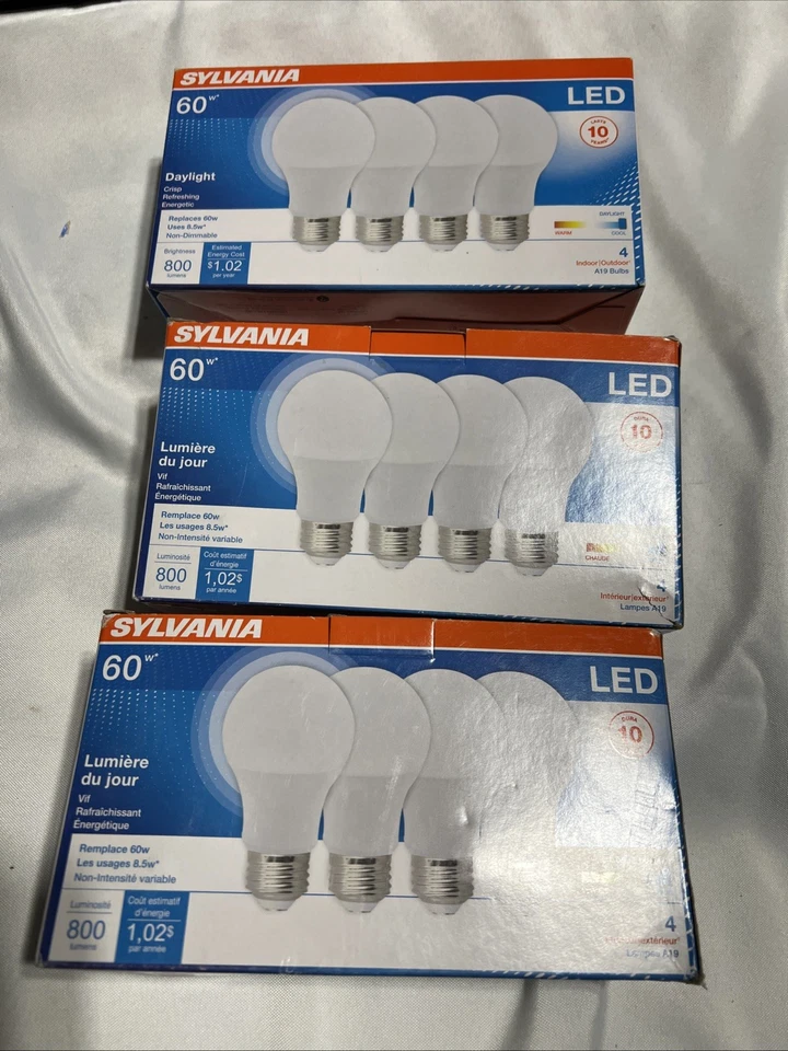 Sylvania 60w LED A19 Light Bulbs Bright White 3500K  /non Dimming 12 Pk See Desc - Image 2 of 2