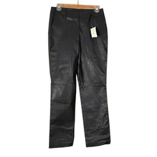 Vintage Y2K Tommy Hilfiger Black Leather Pants Size 6 Red Lining Deadstock