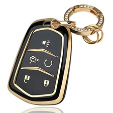 Key Fob Cover with Bling Key Ring, Fit for Cadillac ATS CTS CT6 Black, Ring