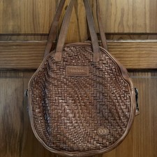 BED STU Brown Circular Woven Leather Crossbody Satchel Bag Tote