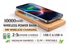 Portable 10000mah Power Bank USB Backup Battery Charger For Mobile Phone- Bamboo