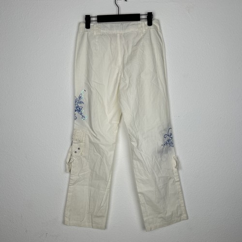 YES Jeans Y2K Vintage Cargo Floral Embroidered White Pants Girls Size 16 - Picture 5 of 7