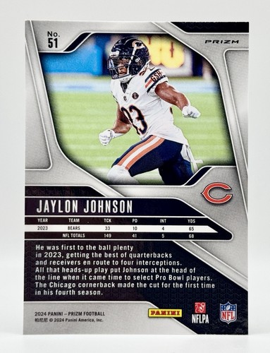 2024 Panini Prizm Silver Prizm #51 Jaylon Johnson Chicago Bears - Bild 2 von 2