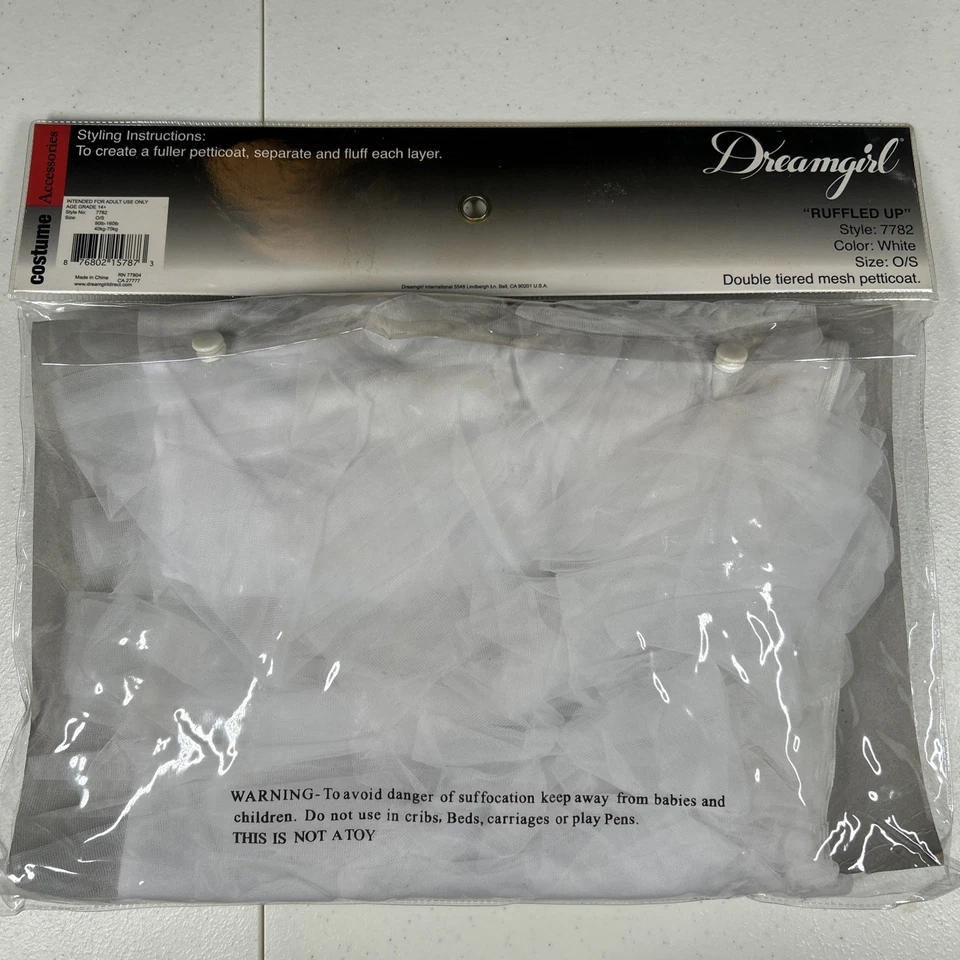 Layered White Underskirt Petticoat Ruffled Size One Size Double Tiered 7782 - Image 3 of 4