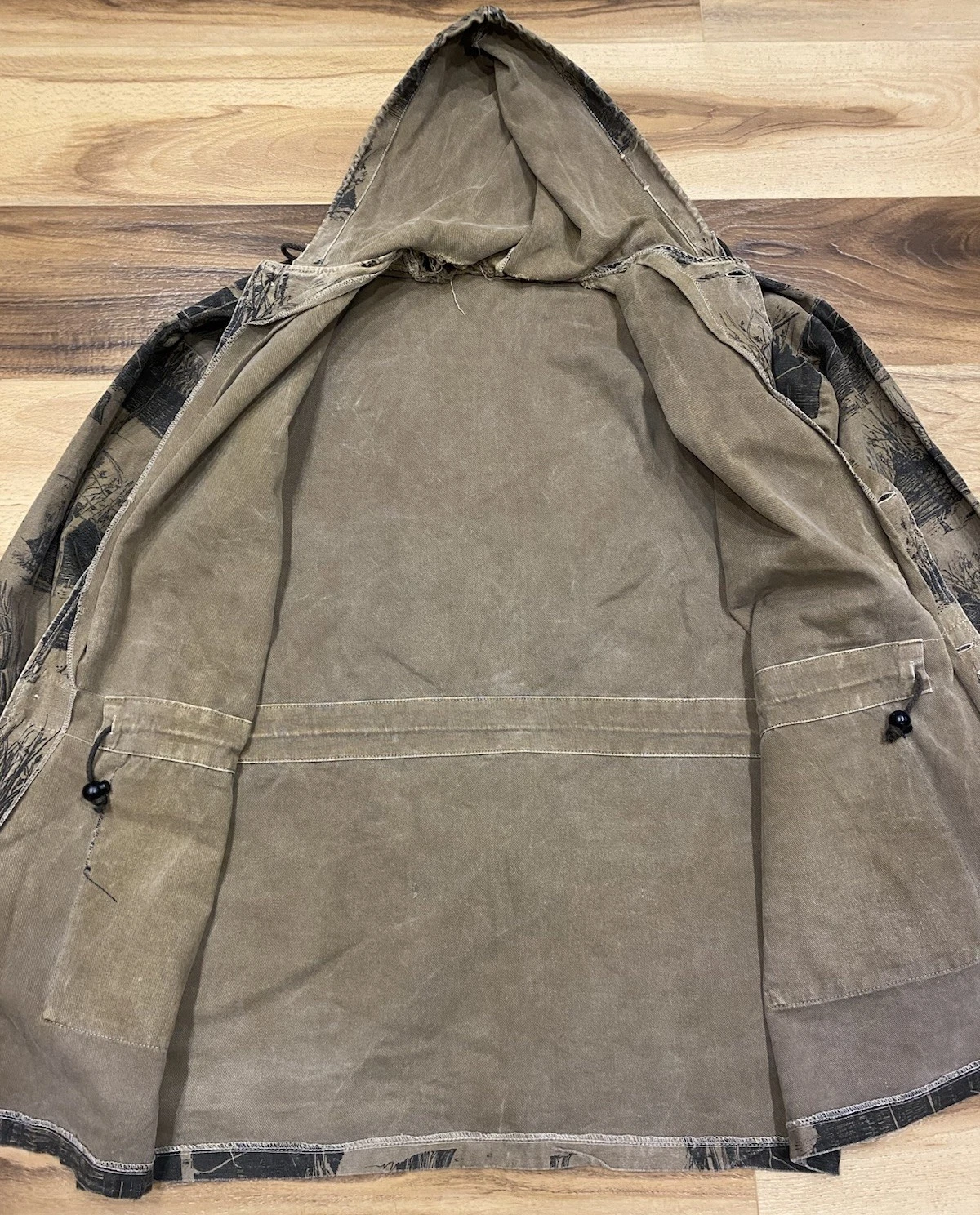 Vintage Michigan Rag Co Cabin Forest Print Hooded Canvas Jacket Distressed Rare - product detail image 10