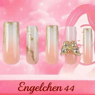 Fingernägel 24Stk Lange Acryl Nägel Aufkleben 3D Goldenen Schmetterlinge Glitzer - Bild 1 von 4