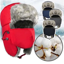 Trapper Winter Fur Thermal Hat Aviator Russian Ushanka Warm w/Earflaps Face Mask