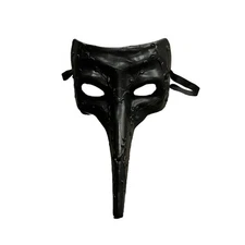 Masquerade Venetian Long Nose Half Mask Black 9" Long Nose Mask NEW