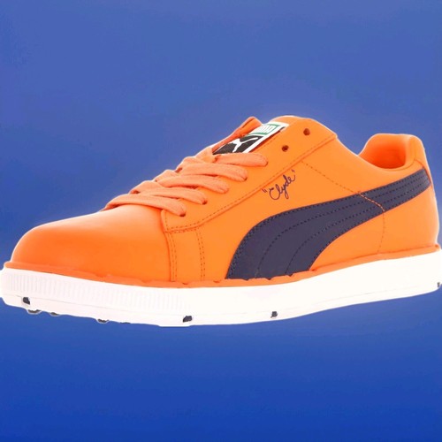 Puma "Clyde" Golf Shoes Spikeless Leather RARE Orange Ricky Fowler Mens 10.5 44