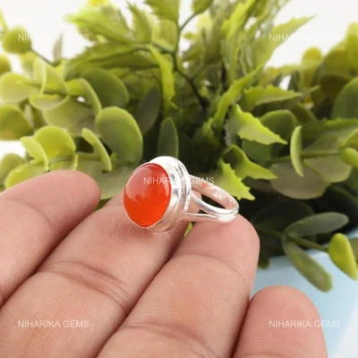 Oval Karneol Edelstein Hochzeit Solitaire Statement Ring Schmuck Sterlingsilber - Bild 1 von 4