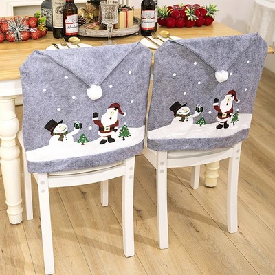 JAZJOZ Christmas Decoration Santa Snowman Chair Cover Back Covers Table Decor Xmas Grey