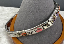 Vintage Italian Charm Bracelet 24 Charms Stretch Band Silver Tone