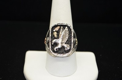 Sterling Silver Diving Eagle Design Ring w/ Black Hills Gold Acc SZ 9.75 #FMF978