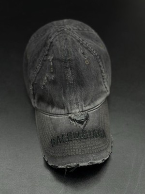 Balenciaga Distressed Gray Cap Balenciaga - Logo-Embroidered Distressed Denim Baseball Cap  main image 4