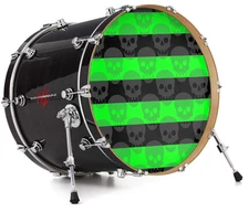 Vinyl Skin Decal Wrap fits 22" Bass Kick Drum - Skull Stripes Green