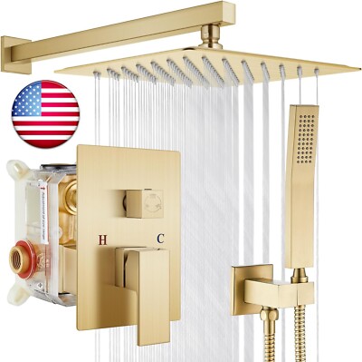 Brushed Gold Shower Faucet Set with Valve 10 inch Rain Shower Head Combo System