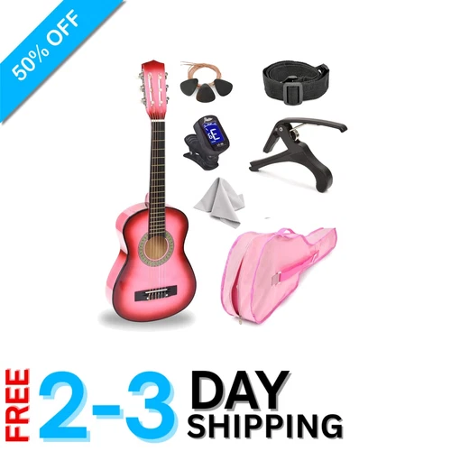 30" Pinkburst Beginner Guitar with Case & Accessories for Kids - Sturdy Basswood