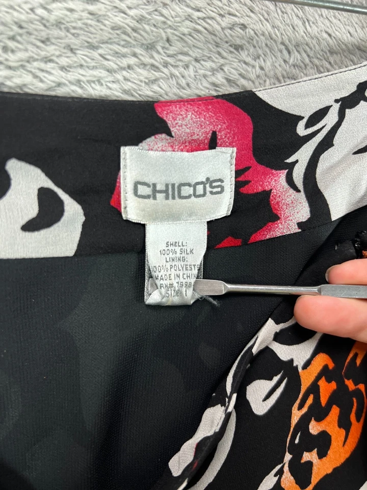 CHICOS Size 1 Silk Skirt Womens Medium 100% Silk Floral Maxi Skirts Black Boho - Image 4 of 4