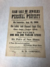 1906 Cash Sale Antique Poster PA History R B Campbell Walnut Street Newport