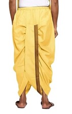 Readymade Elastic Cotton Silk Dhoti for men Ready to wear, Light Yellow