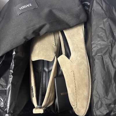 New Versace Villa Suede Driving Greca Shoes Loafers $775 Sz  display picture 1