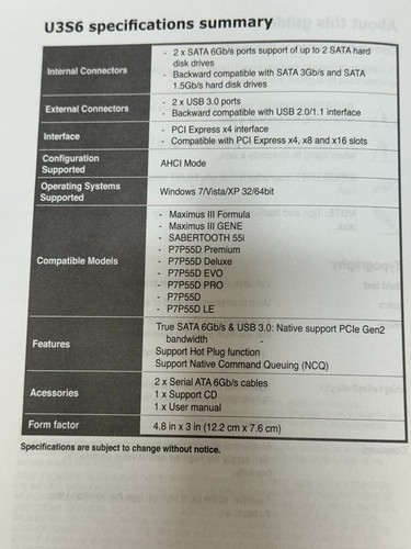 Asus U3S6 USB 3.0 SATA 6Gb/s PCIe Computer Controller Add on Card Pcie X4 - Picture 5 of 6